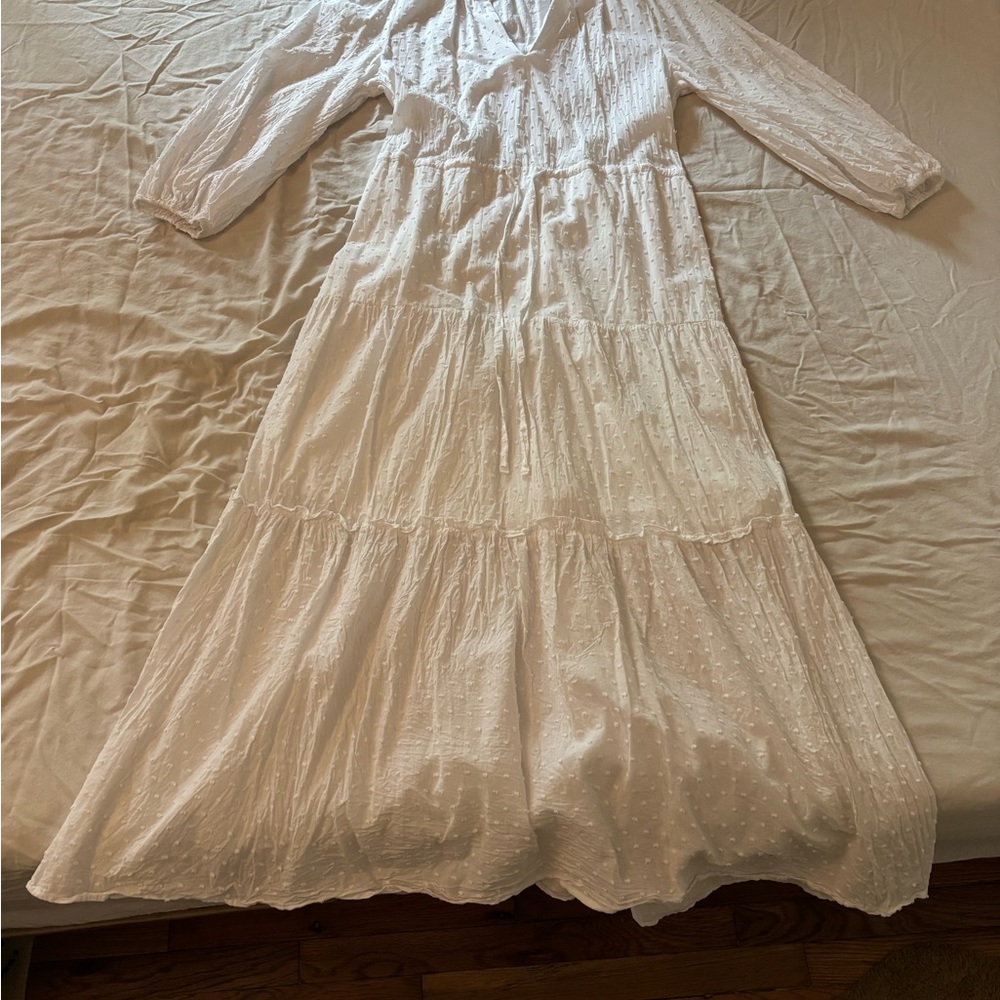 A New Day White Tiered Gown with Bishop Sleeves